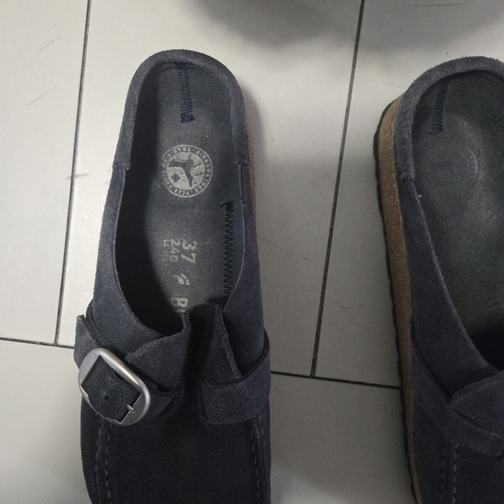 Birkenstock Unisex Blue/Gray Suede Buckle Clog Sandals - Picture 3 of 7